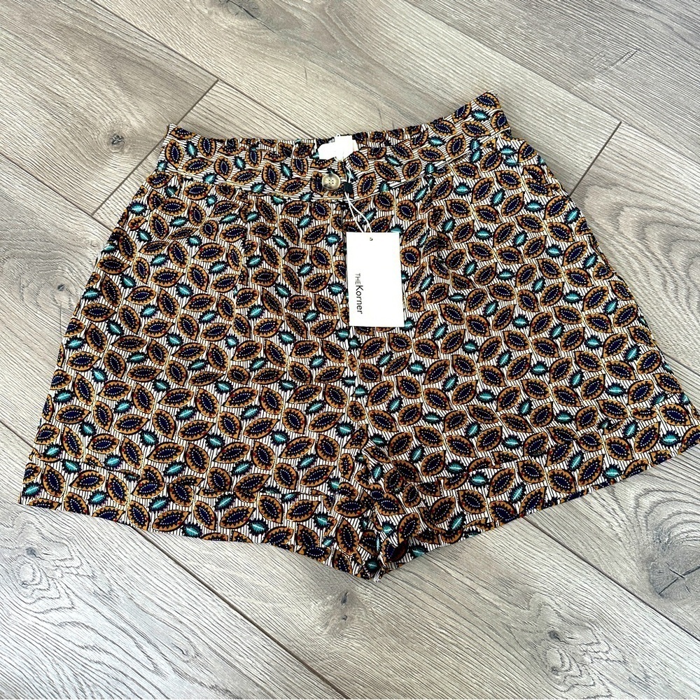 New! Anthropologie The Korner Patterned Print Women's High Waisted Shorts size 4